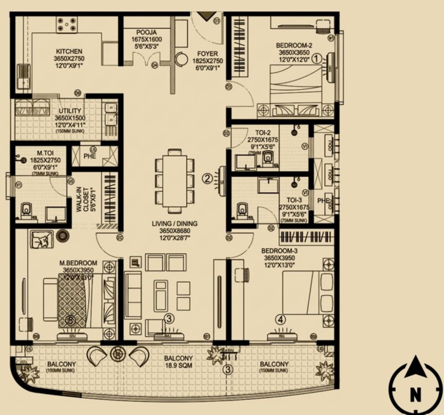 3 Bedroom floor plan