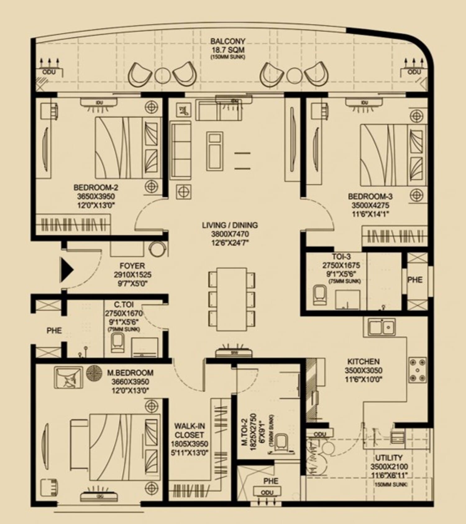 3 Bedroom floor plan