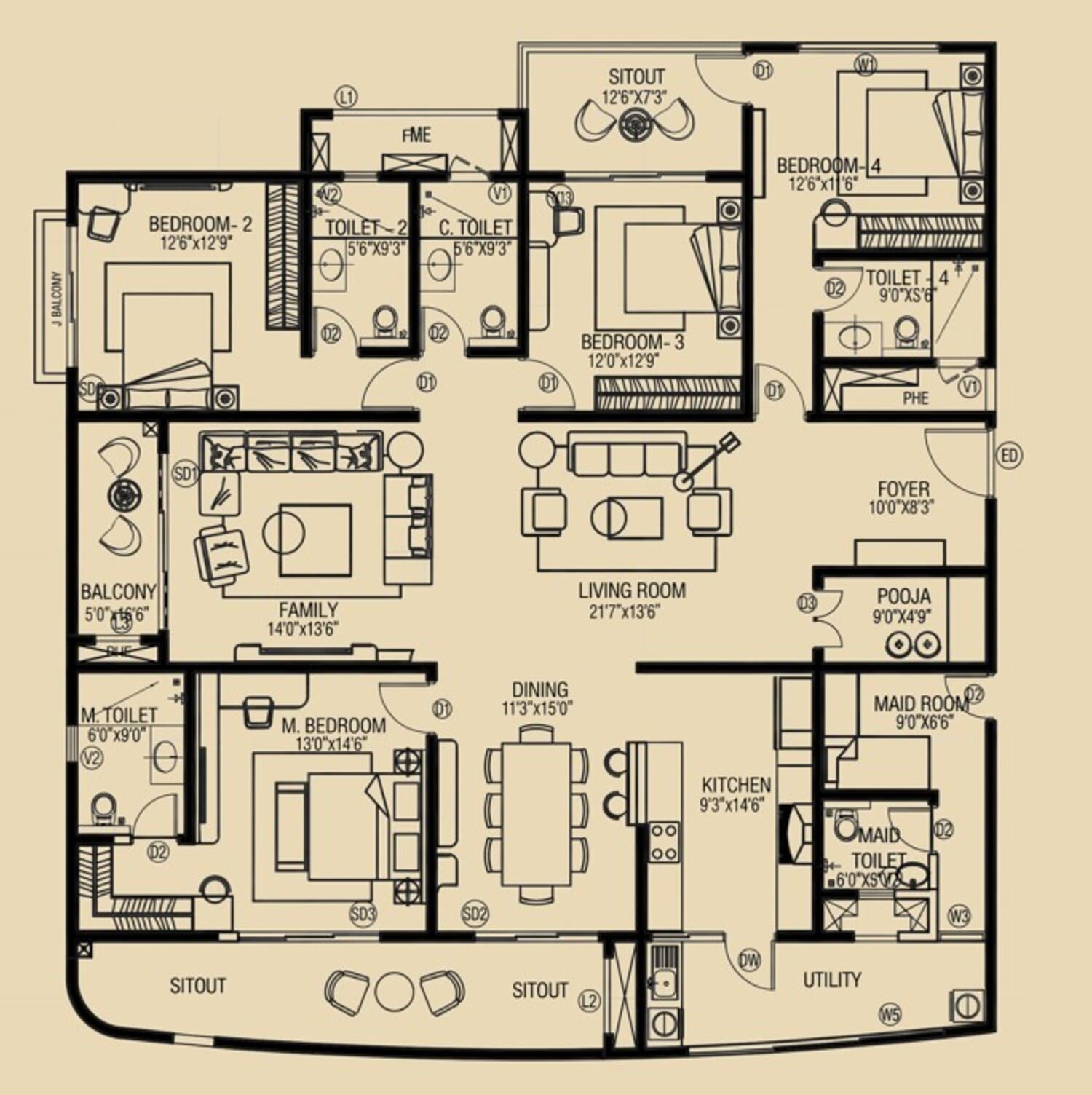 4 Bedroom floor plan